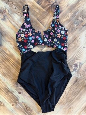 Floral Black One-Piece Swimsuit